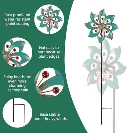 VEWOGARDEN 2PCS Garden Wind Spinners Metal Outdoor Wind Spinner Waterproof Wind Sculptures & Spinners Green Kinetic Wind Spinner for Yard Lawn Decor