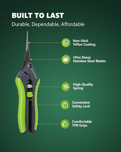 6.5" Straight Pruning Shears for Gardening, Sharp Plant Trimming Scissors for Precise Cuts, Stainless Steel Garden Scissors Bonsai Clippers (1-Pack)