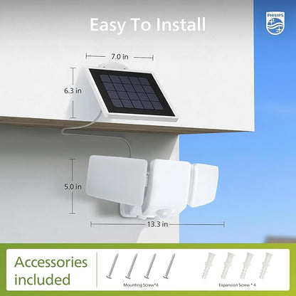 Philips 3600LM Solar Security Lights, 5000K waterproof Dimmable LED Motion Sensor Outdoor Lights, 3 Adjustable Heads w/16ft Cable, Separate Solar Panel with 3 Modes Solar Flood Lights for Yard, Garage