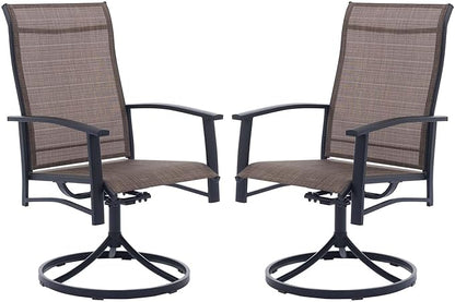 Patio Swivel Chairs Set of 2, Outdoor Swivel Chairs with Armrest, High Back Patio Chair with Metal Frame, All-Weather Outdoor Dining Chair for Deck, Porch and Lawn, Mocha