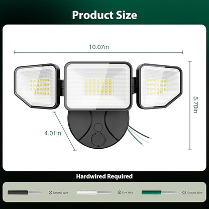 65W LED Flood Light Outdoor, 6500 Lumen Super Bright Security Lights, 3 Adjustable Heads, IP65 Waterproof, 6500K Daylight Wall Mount Outdoor Flood Light for Yard, Garage