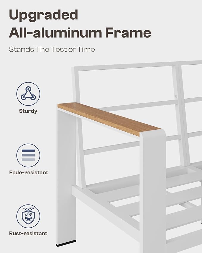Aluminum Outdoor Patio Furniture Set with Coffee Table, 7 Piece Patio Conversation Sets with Thick Cushion, Ottomans, Patio Sectional Furniture Set for Porch, Balcony, Deck, Yard, White