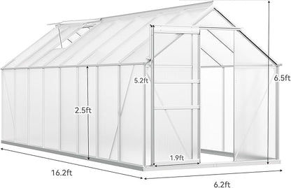 YITAHOME 6x16FT Polycarbonate Greenhouse Large Heavy Duty Green Houses Outdoor Aluminum Greenhouses with Sliding Doors Vent Window Walk-in Greenhouse for Garden Backyard, Silver