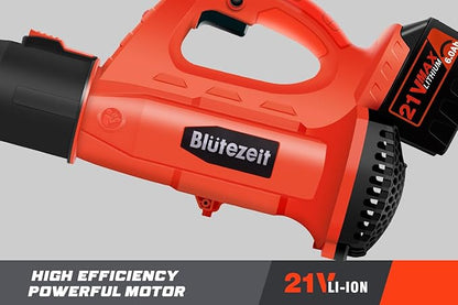 Blütezeit Cordless Leaf Blower, 21V Battery Powered Leaf Blower (6.0Ah Battery & Charger Included), 400CFM Electric Lightweight Blower for Lawn Care with 6 Speeds Adjustable