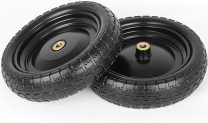 13" Flat-free Solid Tire and Wheel, with 5/8" Axle Bore Hole, 2.2" Offset Hub, Replacement 4.00-6 Wheelbarrow tire, Compatible with Garden Wagon Trolley Dolly, 2 Pack