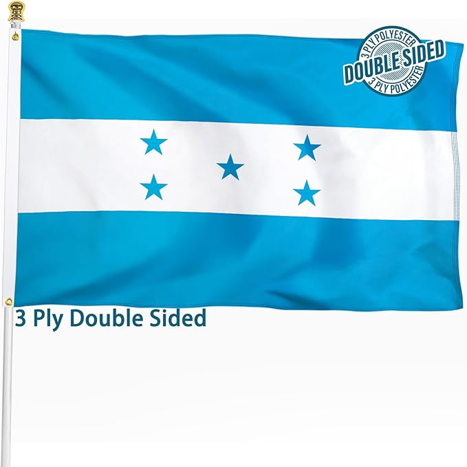 Honduras Honduran Flag 3x5 ft Outdoor, Double Sided 3 Ply Heavy Duty Honduras National Country Flag, 100% Quality Polyester Honduran Banner with Brass Grommets 4 Rows Stitches