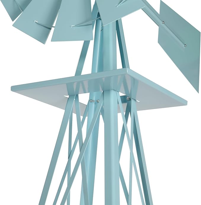 8FT Windmill for Yard Garden Decoration with Weather Vanes，Heavy Duty Outdoor Wind Mills, Large Metal Outdoor Windmill,Weather Resistant,Blue