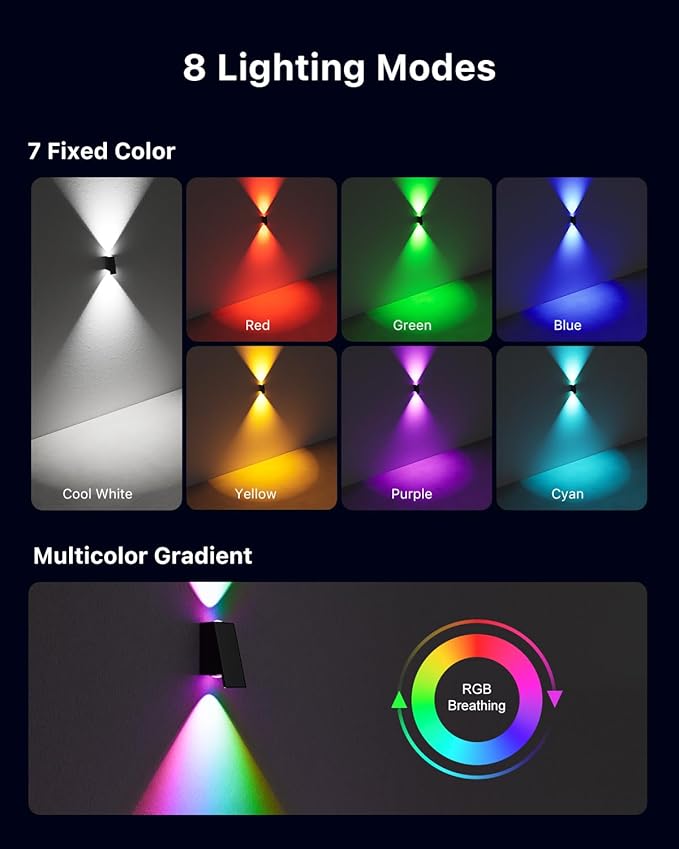 8 Pack Color Changing Solar Powered Fence Lights Outdoor Waterproof Wall Mount LED RGB Ambiance Lamps for Outside Patio, Deck, House, Pool Cage, Garden, Yard Decorative with 8 Colorful Lighting Modes
