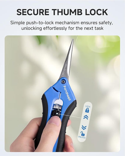 Fondwell 6.5" Pruning Shears Trimming Scissors: 2 Pack of Small Garden Snips with Micro Tip - Plant Clippers of High Cutting Efficiency