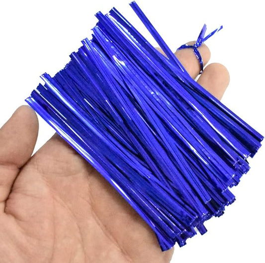 HAHIYO 300Pcs 4 inches Blue Metal Twist Ties Bread Candy Coffee Bag Ties Plant Garden Twist Ties for Cellophane Treat Bags Gift Wraping Bags Plastic Bags Halloween Party Cake Present Art Crafts