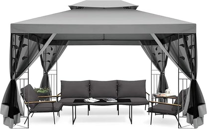 COBIZI Gazebo 10x13 Heavy Duty Gazebos with Improved Nettings Outdoor Gazebo Double Roof Patio Gazebos with Metal Steel Frame Outdoor Canopy for Patio,Garden, Backyard (Gray)