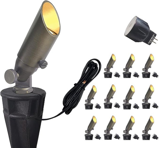 COLOER Mini Size Die-cast Brass Landscape SpotLights Outdoor, 12Volt AC/DC Low Voltage Landscape Lights Fixture,IP65 Waterproof Trees Directional Spot Up Light(104B, Bronze, 12-Pack with Bulb)