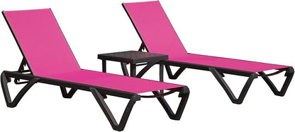Domi Pool Lounge Chairs, Aluminum Patio Chaise Lounge with Side Table, Wheels, 5 Position Adjustable, All Weather Outdoor Lounge Chairs for Beach, Yard, Balcony, Poolside, Pink