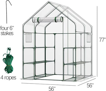 Walk in Greenhouse, 56x56x77 Inch Waterproof Green Houses for Outside, Portable for Outdoors with Roll-Up Zipper, Secure Hooks, Small Indoors Warm, 12 Shelves Walk-in (6.4x4.7x4.7FT)
