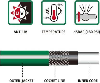 Worth Short Lead-in Green Garden Hose 5/8 in. x 6 ft. -Kink Free, No Leaking, Male/Female Fittings -Heavy Duty Durable Flexible Lightweight Water Pipe -Brass Aluminum Ends for Household & Yard Use
