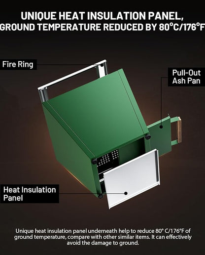 LEGACY HEATING Smokeless Fire Pit, Portable Outdoor Firepits 20 inch, Carry Handle for Backyard Patio Camping Bonfire, Stainless Steel, Ideal for 4-8 People, 32.19 lbs, Green, Cyberpit One