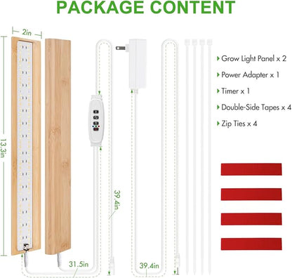 FOXGARDEN Bamboo Grow Light Strip for Indoor Plants, Full Spectrum 192 LED Bright Plant Light with Auto On/Off Timer 4/8/12H, 10 Dimmable Brightness, 2 Strips with 1 Controller