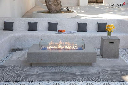 Elementi+ | Bundle Riviera Gas Fire Pit Cast Concrete 60" Rectangular Fire Table, Outdoor Fire Pit Electronic Ignition | Canvas Cover, Fire Glass and Burner Lid Included | Light Gray | Propane Gas