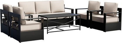 Outdoor Patio Furniture Set, 6-Piece Aluminum Patio Conversation Set All-Weather Metal Outdoor Sectional with 6 Inch Thick Cushions, Deep Setting for Garden, Outside and Porch