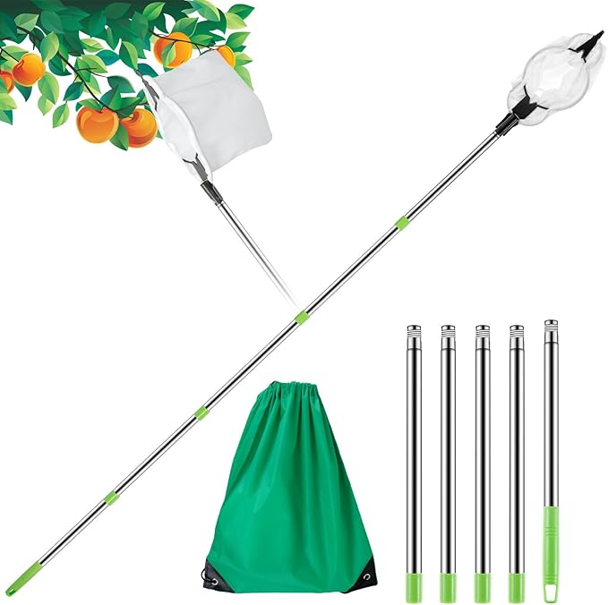 Fruit Picker Pole 6.5 FT Adjustable Pole with Soft Bag Fruit Catcher Equipment Tree Picker with Fruit Storage Bag for Apples Mango Pear Orange Avocados Fruit Picking(2m/6.56ft)
