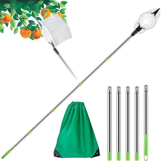 Fruit Picker Pole 6.5 FT Adjustable Pole with Soft Bag Fruit Catcher Equipment Tree Picker with Fruit Storage Bag for Apples Mango Pear Orange Avocados Fruit Picking(2m/6.56ft)