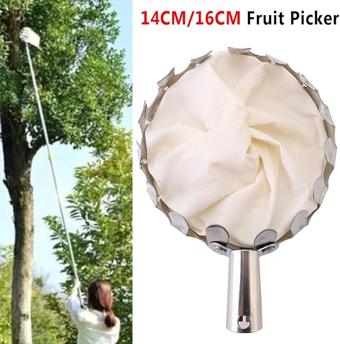 Fruit Picker Head Basket, Fruit Picking Tool with Basket, Orange Picker Pole Tool, Fruits Catcher Bag for Harvest Picking Citrus Pear Lemon Mango Tree Picker(Size:14cm)