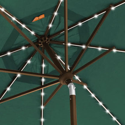 EliteShade USA 10-Year-Non-Fading Solar 9ft 3 Tiers Market Umbrella with 80 LED Lights Patio Umbrellas Outdoor Table with Ventilation,Forest Green