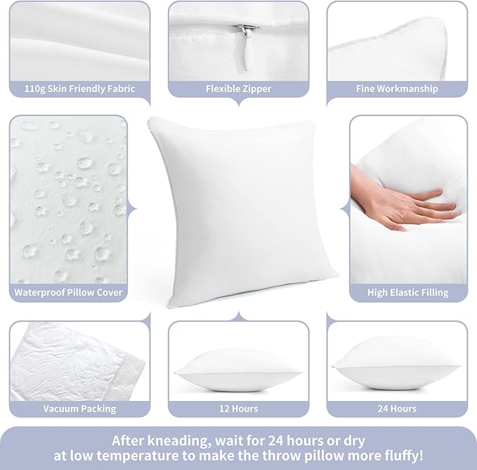 12 x 20 Outdoor Throw Pillow Inserts Set of 2 Waterproof Rectangle Lumbar Premium Decorative Couch Pillow Inserts Stuffers Form Small White Sofa Cushions Indoor