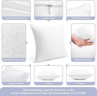26 x 26 Outdoor Throw Pillow Inserts Set of 2 Waterproof Square Premium Decorative Couch Pillow Stuffers Form Large White Sofa Cushions Indoor