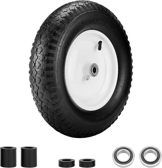 4.80/4.00-8" Air Filled Wheelbarrow Tire,Heavy-Duty Replacement Tire and Inner Tube Set with 3/4 & 5/8 Wheel Bearing and Spacer Kit included,Tubed Tires Non-Slip for Garden Cart Wagon (White)