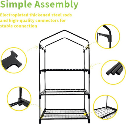 GreenGiggle 3 Tier Mini Indoor Outdoor Greenhouse,27"x19"x49" GreenHouses with Clear PVC Cover and Roll-Up Zipper Door,Plastic Green House for Indoors Grow Tent&Garden greenhouses for Outdoors