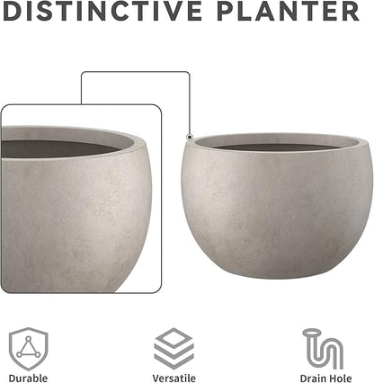 Kante 19.9" Dia Round Concrete Planter, Outdoor/Indoor Large Bowl Plant Pots with Drainage Hole and Rubber Plug for Garden Patio Balcony Home, Weathered Concrete