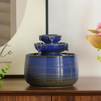 Outdoor and Indoor Water Feature Fountain Waterfall Tabletop Desktop mini Ceramic Garden Fountain (Blue A171)
