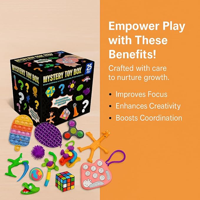 25-Piece Fidget Toy Variety Pack for Kids – Sensory Toys Bulk Set with Stress Balls, Pop Tubes, Squishies & More – Classroom Prizes, Party Favors, and Gifts for Boys & Girls