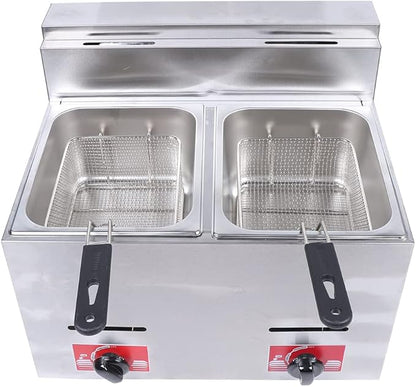 Gas Fryer, 2 * 5.3QT Commercial Large Propane Fryer Table Top Gas Fryer with 2 Baskets & 2 Lids, Stainless Steel Deep Double Cylinder Gas Fryer, Countertop Propane Fryers for Home Kitchen