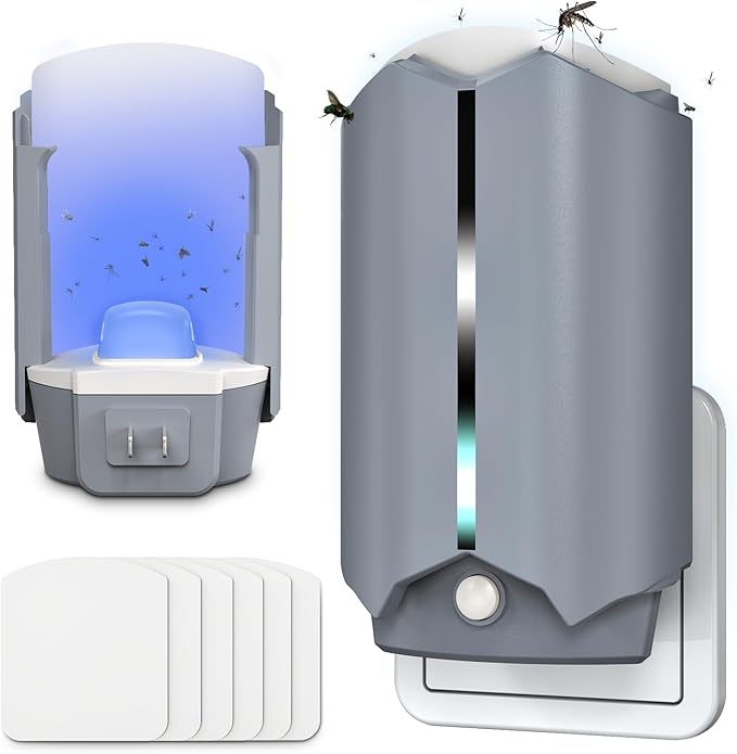 2 Flying Insect Traps & 6 Refill Glue, Fly Trap Indoor, Safe & Quiet Bug Catcher for Fruit Flies, Gnats, Mosquitoes, Moths & Small Insects with UV Light
