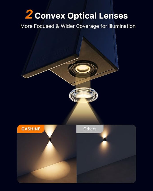 8 Pack Solar Powered Fence Lights Outdoor Waterproof Wall Mount Up and Down LED Decorative Lamps for Outside Patio, House, Backyard, Porch, Deck, Garden with Bright Lens Easy to Install (Warm White)