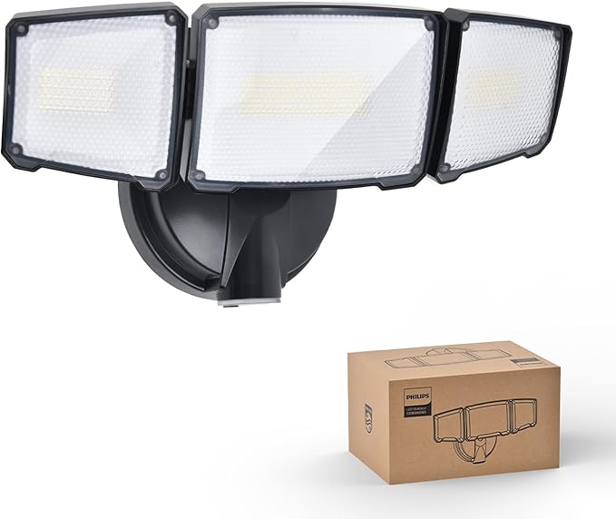 Philips 72W 7400LM Dusk to Dawn Security Lights Outdoor, LED Aluminum Flood Light, 3 Adjustable Heads, 5000K Daylight, Waterproof for Garage, Yard, Patio