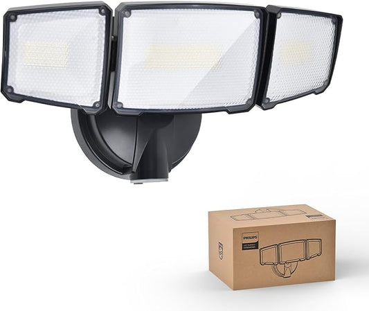 Philips 72W 7400LM Dusk to Dawn Security Lights Outdoor, LED Aluminum Flood Light, 3 Adjustable Heads, 5000K Daylight, Waterproof for Garage, Yard, Patio