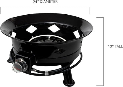 Flame King Smokeless Propane Fire Pit, 24-inch Portable Firebowl, 58K BTU with Self Igniter, Cover, & Carry Straps for RV, Camping, & Outdoor Living