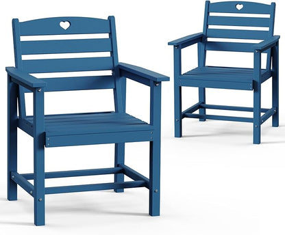 HDPE 2-Piece Outdoor Dining Chairs, Weather-Resistant Heart-Cutout Design Patio Dining Chairs, Outdoor Furniture for Lawn, Patio, Porch, Deck, Poolside, Yard (Classic Blue)