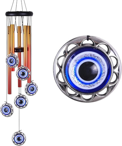 Blue Evil Eyes Amulet Wind Chimes Outdoor Hanging Decor, Evil Eye Wind Bells, Mobile Evil Eye Blessing Windcatcher, Blue Evil Eye Wind Chimes for Home, Gift for Mom, Balcony, Patio, Garden Decoration