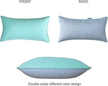 Rectangle Outdoor Lumbar Pillows, 10x18 inches Waterproof Patio Pillows, Decorative Waist Pillows for Outdoor Furnitures, Set of 2, (Grey and sky Blue)