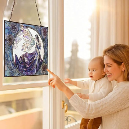 Customized Rectangle Fairy Stained Glass Suncatcher Window Hanging, Gothic Christmas Ornaments for Fiction Lovers, Dinosaur Room Decor for Nursery New Home Gifts