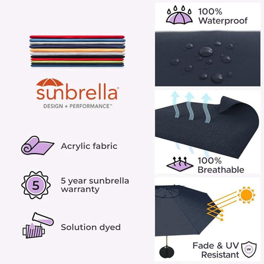 Midtown Umbrellas Push Pop Sunbrella Umbrella 9 Feet Outdoor Umbrella in Canvas Navy Acrylic - Patio Umbrella, Backyard Umbrella, Garden Umbrella, Picnic Table Umbrella & Pool Umbrella - Black Pole