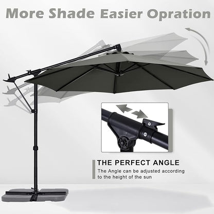 ABCCANOPY 10FT Cantilever Umbrella Offset Hanging Patio Umbrella with Base Stand Rotate and Tilt，Suitable for Garden, Lawn, Backyard（Dark Grey）