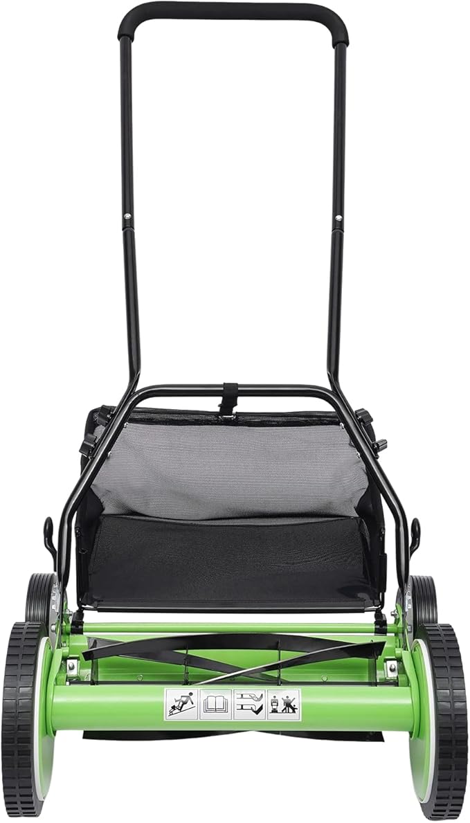 16 Inch 5-Blade Push Reel Lawn Mower, Cordless Manual Lawn Mower with Grass Catcher, Adjustable Cutting Height, Walk-Behind Lawn Mowers for Yard, Garden
