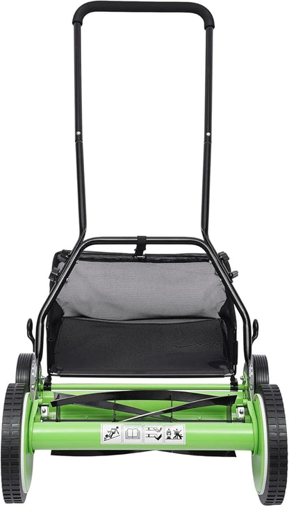 16 Inch 5-Blade Push Reel Lawn Mower, Cordless Manual Lawn Mower with Grass Catcher, Adjustable Cutting Height, Walk-Behind Lawn Mowers for Yard, Garden