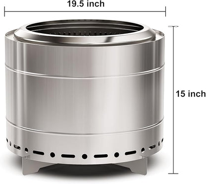 19.5 inch Smokeless Fire Pit with Carry Bag, Stainless Steel Outdoor Smokeless Firepit, Wood Burning Fire Pits for Camping, Bonfire,Low Smoke Firepit for Outside(Silver)