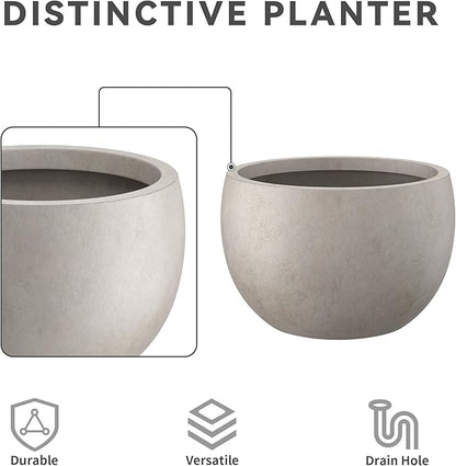 Kante 15.7" Dia Round Concrete Planter, Outdoor/Indoor Large Bowl Plant Pots with Drainage Hole and Rubber Plug for Garden Patio Balcony Home, Weathered Concrete